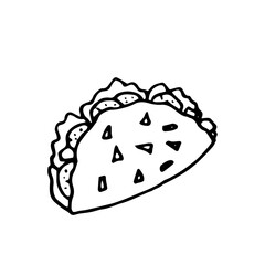 taco doodle illustration on isolated white background