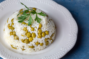 Traditional delicious Turkish foods; pea rice (Turkish name; Bezelyeli pilav)