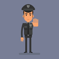 Cop skinny shows stop hand gesture