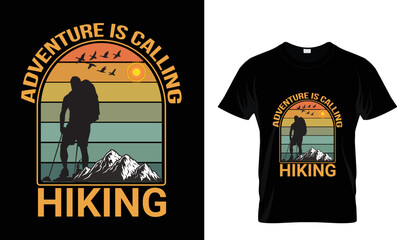 Adventure is calling hiking T-shirt design template