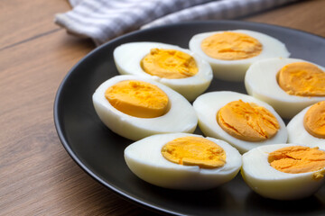 Boiled sliced egg, food photo