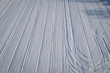 Aerial drone photo of field in Rogow village, Lodz Province of Poland