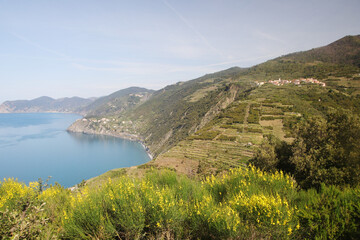 The panorama of Cinque Terre and Volastra village, Italy
