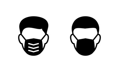 Mask icon vector. Medical mask sign and symbol. Man face with mask icon. Safety breathing mask