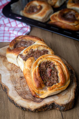 Traditional delicious Turkish foods; Kaytaz pastry with minced meat of Turkey Hatay - Antakya region (Turkish name; Kaytaz boregi)