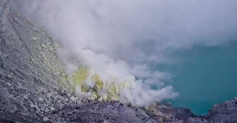 the beauty of the Ijen crater in the morning. Banyuwangi, East Java, Indonesia