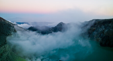 the beauty of the Ijen crater in the morning. Banyuwangi, East Java, Indonesia