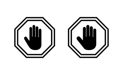 Stop icon vector. stop road sign. hand stop sign and symbol. Do not enter stop red sign with hand