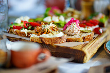 sandwiches with pate and vegetables. catering for the holiday.