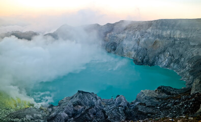 the beauty of the Ijen crater in the morning. Banyuwangi, East Java, Indonesia