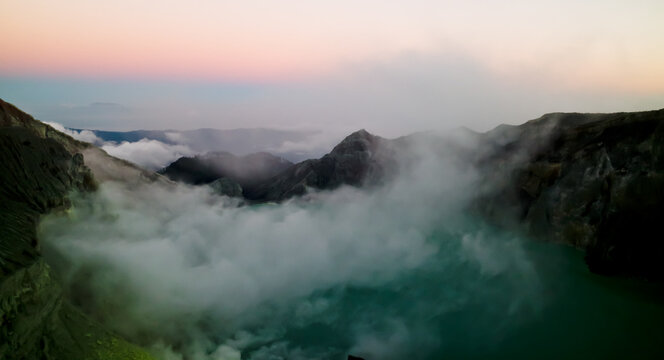 the beauty of the Ijen crater in the morning. Banyuwangi, East Java, Indonesia