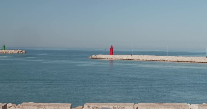 Trani, Apulia, Italy. Overview of the marina. Beautiful summer day with blue sky and white clouds.