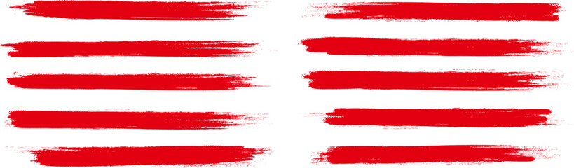 Red brush stroke set isolated on background. Collection of trendy brush stroke vector for red ink paint, grunge backdrop, dirt banner, watercolor design and dirty texture. Brush stroke vector
