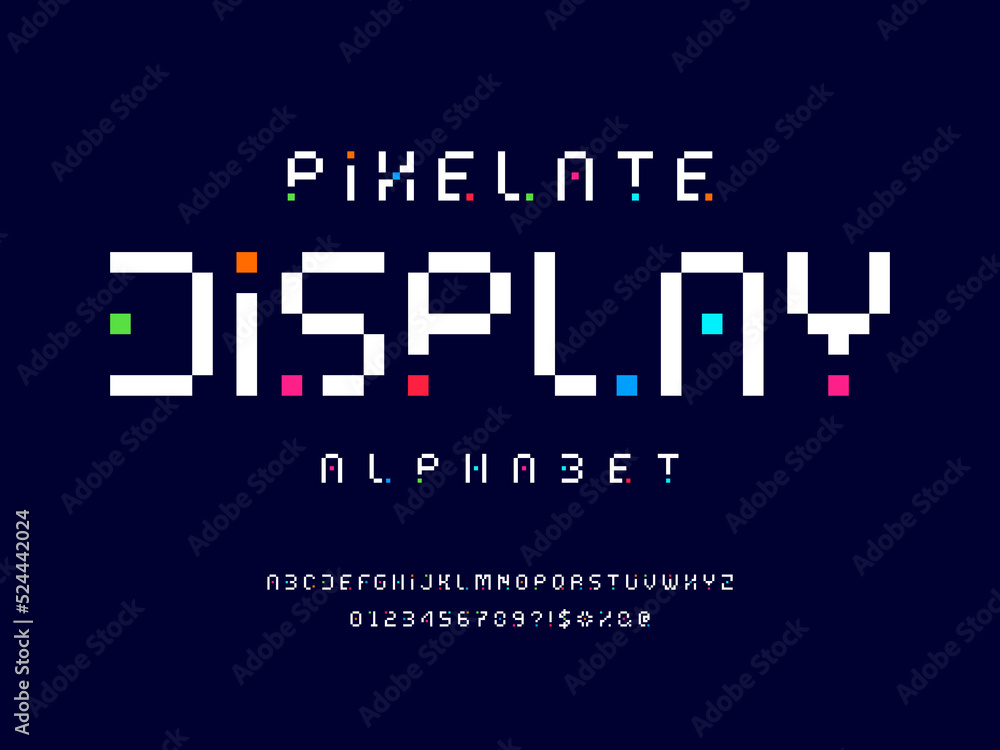 Poster pixel style font with uppercase, numbers and symbol