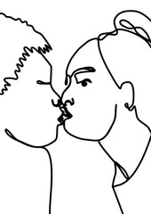 One continuous line drawing, a couple kissing