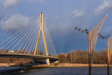 Swietokrzyski Bridge over River Vistula River in Warsaw city, Poland