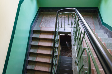 Staircase of modernist apartment building from 1938 on Jagiellonska Street in Rzeszow of Poland