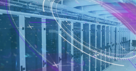 Image of scope scanning and data processing with computer servers in background