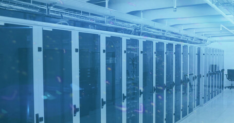 Image of scope scanning and data processing with computer servers in background