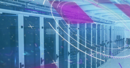 Image of scope scanning and data processing with computer servers in background