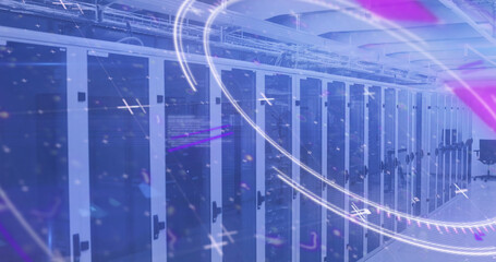 Image of scope scanning and data processing with computer servers in background