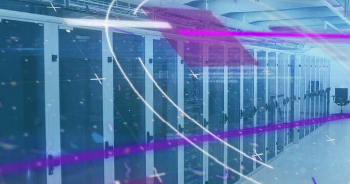 Image of scope scanning and data processing with computer servers in background