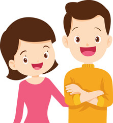 Cute Family together. Group of people standing. Little boy, teenager girl, woman, man, old man, senior woman,Father, mother, sister, brother, grandfather