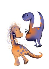 Cute dinosaur cartoon couple illustration 