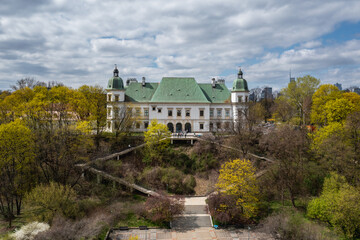 Fototapeta na wymiar Aerial view of Ujazdow Castle in Agrykola Park in Warsaw city, Poland