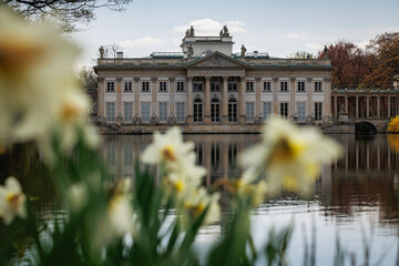 View with Palace on the Isle in Lazienki - Royal Baths Park in Warsaw city, Poland