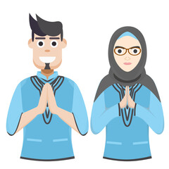 Couple Happy Eid Al Fitr Adha Ramadan Pose Give Wishing