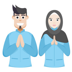 Couple Happy Eid Al Fitr Adha Ramadan Pose Give Wishing