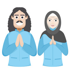 Obraz na płótnie Canvas Couple Happy Eid Al Fitr Adha Ramadan Pose Give Wishing