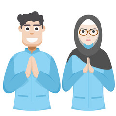 Couple Happy Eid Al Fitr Adha Ramadan Pose Give Wishing