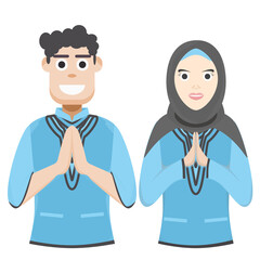 Couple Happy Eid Al Fitr Adha Ramadan Pose Give Wishing