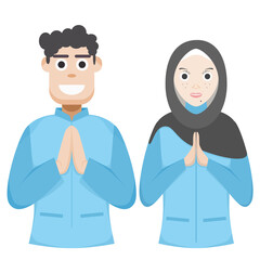 Couple Happy Eid Al Fitr Adha Ramadan Pose Give Wishing