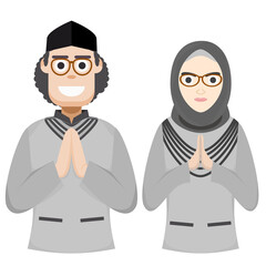 Couple Happy Eid Al Fitr Adha Ramadan Pose Give Wishing