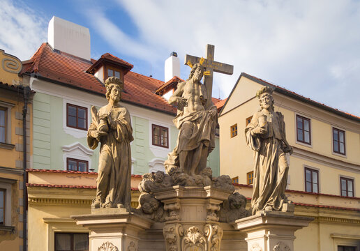 Sculpture of Saints Cosmas and Damian. Prague, Czech Republic.