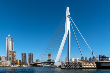 Ville de Rotterdam. Pont Erasmus sur la rivière. Voyage aux Pays-Bas.