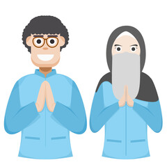 Couple Happy Eid Al Fitr Adha Ramadan Pose Give Wishing