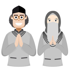 Couple Happy Eid Al Fitr Adha Ramadan Pose Give Wishing