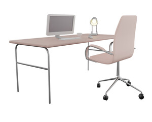 Modern table and chair with computer.3D rendering