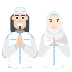 Couple Happy Eid Al Fitr Adha Ramadan Pose Give Wishing