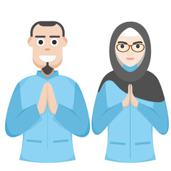 Couple Happy Eid Al Fitr Adha Ramadan Pose Give Wishing