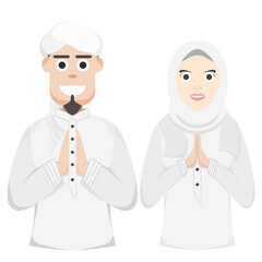 Couple Happy Eid Al Fitr Adha Ramadan Pose Give Wishing