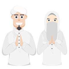 Couple Happy Eid Al Fitr Adha Ramadan Pose Give Wishing