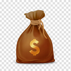 Money bag, 3d vector illustration with transparent background