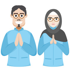 Couple Happy Eid Al Fitr Adha Ramadan Pose Give Wishing