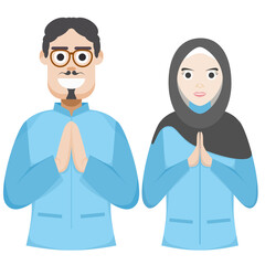 Couple Happy Eid Al Fitr Adha Ramadan Pose Give Wishing