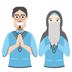 Couple Happy Eid Al Fitr Adha Ramadan Pose Give Wishing